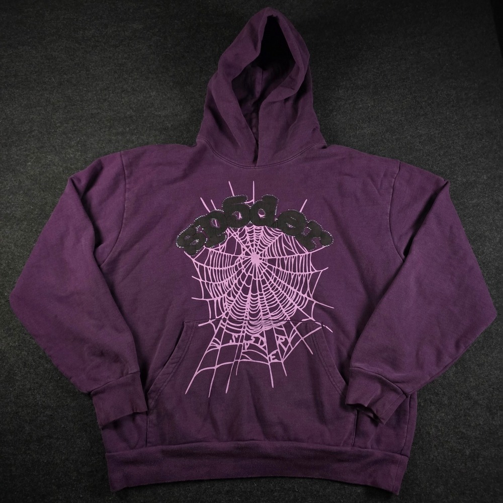 Sp5der Worldwide Purple Spider Web Rhinestone Logo Hoodie Streetwear Unisex XL